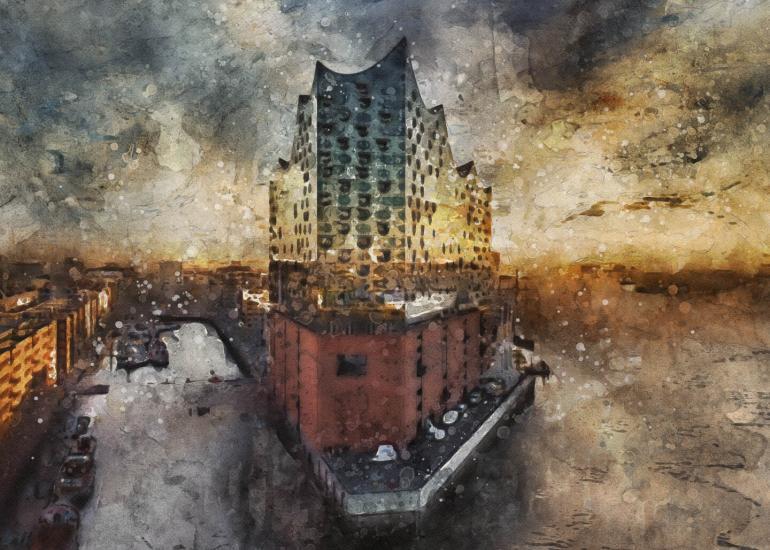 Abstrakte Hamburg Bilder wie gemalt - Tolle Bildbearbeitungen 9 Hamburg Michel, Abstrakte Kunst, Architektur, Gebäude, Hell, Kunst, Natur, Schnee, Statue, Turm, Ungesättigt, Wand, Winter