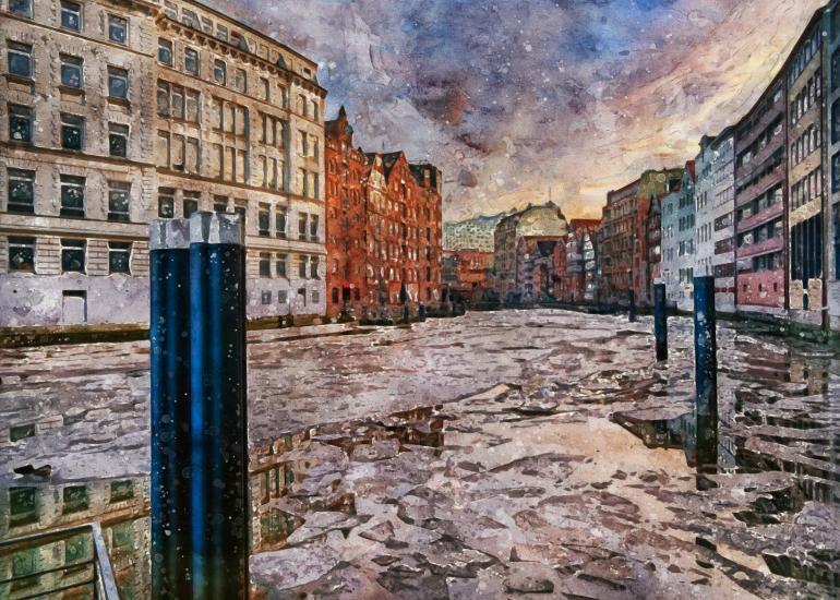 Abstrakte Hamburg Bilder wie gemalt - Tolle Bildbearbeitungen 4 Hamburg Michel, Abstrakte Kunst, Architektur, Gebäude, Hell, Kunst, Natur, Schnee, Statue, Turm, Ungesättigt, Wand, Winter